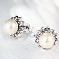 Platinum Plated Purple Fuchsia Earrings Stud Synthetic Pearl Push Back l165