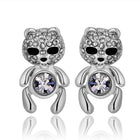 Rose Gold Platinum Plated Black Earrings AAA Zirconia Push Back Bear .44" L320