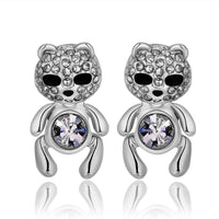 Rose Gold Platinum Plated Black Earrings AAA Zirconia Push Back Bear .44" L320