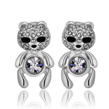 Rose Gold Platinum Plated Black Earrings AAA Zirconia Push Back Bear .44" L320