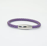 Unisex Men's Genuine  Leather Stainless Steel Magnetic Clasp Bracelet Purple