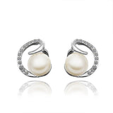 Rose Gold Platinum Plated Earrings Stud Pearl AAA Zirconia Push Back .64" L295