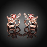 Rose Gold Platinum Plated Red Earrings Stud AAA Zirconia Push Back Bow .44" L233