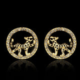 Rose Gold Plated Platinum Black Earrings AAA Zirconia Push Back  Jaguar.84" L255