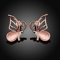 Rose Gold Plated Earrings Stud AAA Zirconia Push Back Butterfly .64" L271