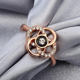 Rose Gold Platinum  Plated Fashion Ring Black AAA Zirconia Women Flower B293