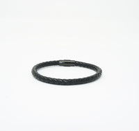 Unisex Genuine Leather Stainless Steel Magnetic Clasp Bracelet Black 8" Inches