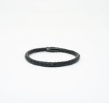 Unisex Genuine Leather Stainless Steel Magnetic Clasp Bracelet Black 8" Inches