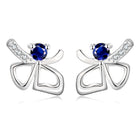 Rose Gold Platinum Plated Red Earrings Stud AAA Zirconia Push Back Bow .44" L233