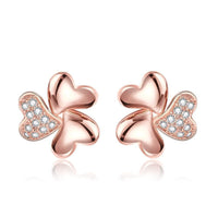 Rose Gold Plated Earrings Stud AAA Zirconia Push Back Hearts .44" L269