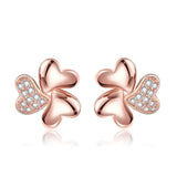 Rose Gold Plated Earrings Stud AAA Zirconia Push Back Hearts .44" L269