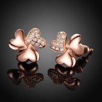 Rose Gold Plated Earrings Stud AAA Zirconia Push Back Hearts .44" L269