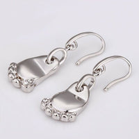 Platinum Plated Earrings Drop Dangle Zirconia Fish Hook Feet Foot .52" L248