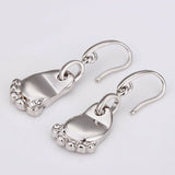 Platinum Plated Earrings Drop Dangle Zirconia Fish Hook Feet Foot .52" L248