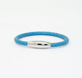 Unisex Men's Genuine  Leather Stainless Steel Magnetic Clasp Bracelet Light Blue