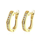 Gold Platinum Plated  Earrings Huggie Hoop AAA Zirconia Leverback .12" L207