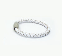 Unisex Men's Genuine  Leather Stainless Steel Magnetic Clasp Bracelet White