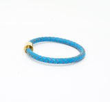 Unisex Men's Genuine  Leather Stainless Steel Magnetic Clasp Bracelet Light Blue