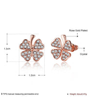 Rose Gold Platinum Plated  Earrings Stud AAA Zirconia Push Back Clover .48" L251