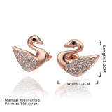 Rose Gold Platinum  Plated  Earrings Stud AAA Zirconia Push Back Swan .56" L293