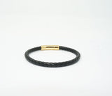 Unisex Genuine Leather Stainless Steel Magnetic Clasp Bracelet Black 8" Inches