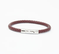 Unisex Men's Genuine Leather Stainless Steel Magnetic Clasp Bracelet Burgundy