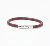 Unisex Men's Genuine Leather Stainless Steel Magnetic Clasp Bracelet Burgundy