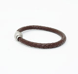 Unisex Men's Genuine Leather Stainless Steel Magnetic Clasp Bracelet Brown